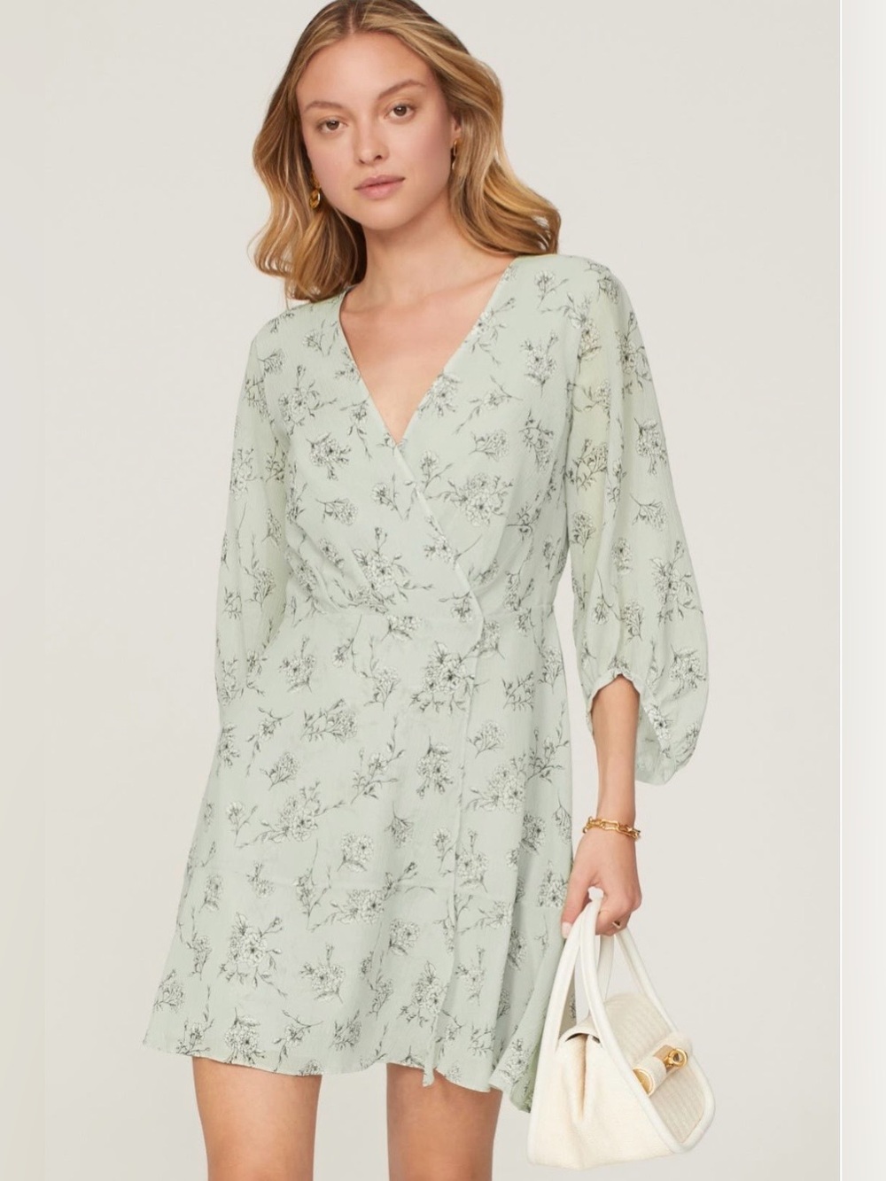 Club Monaco~Mint Green Pitched Sleeve Floral Mini Dress~Size 4~$249~